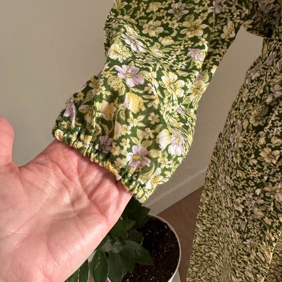 Vintage Prairie Boho Western Midi Dress - Dizy Floral Green/Yellow/Pink - Picture 5 of 10